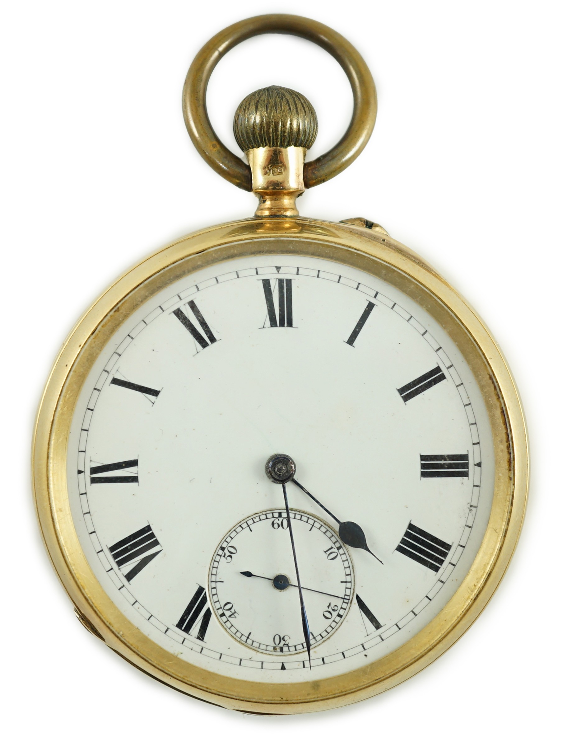 An Edwardian 18ct gold open face keywind pocket watch, by Joyce & Co, Whitchurch